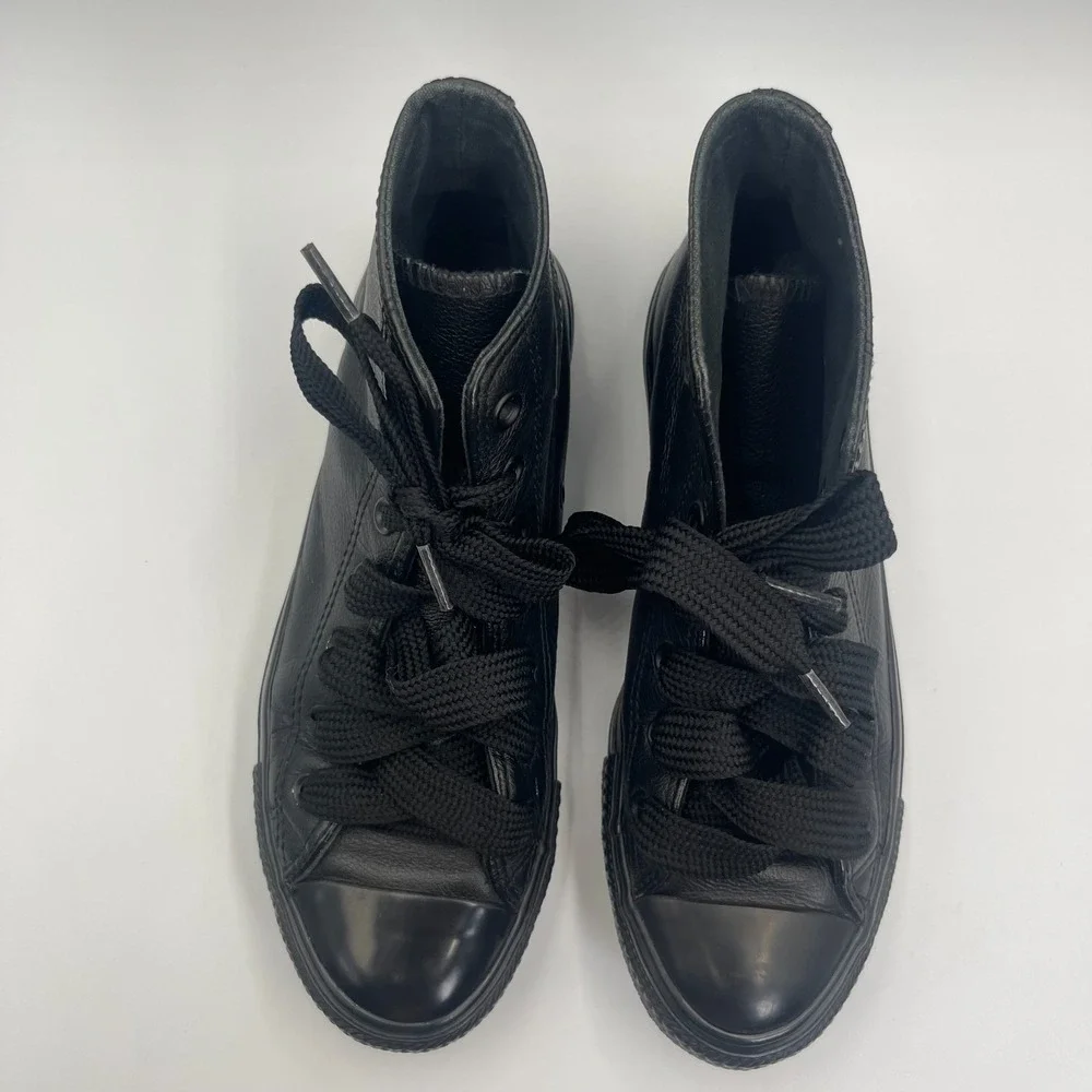 Converse Chuck Taylor All Star Sneakers Unisex M6/W8 Black Leather Skate Shoes - Picture 3 of 11